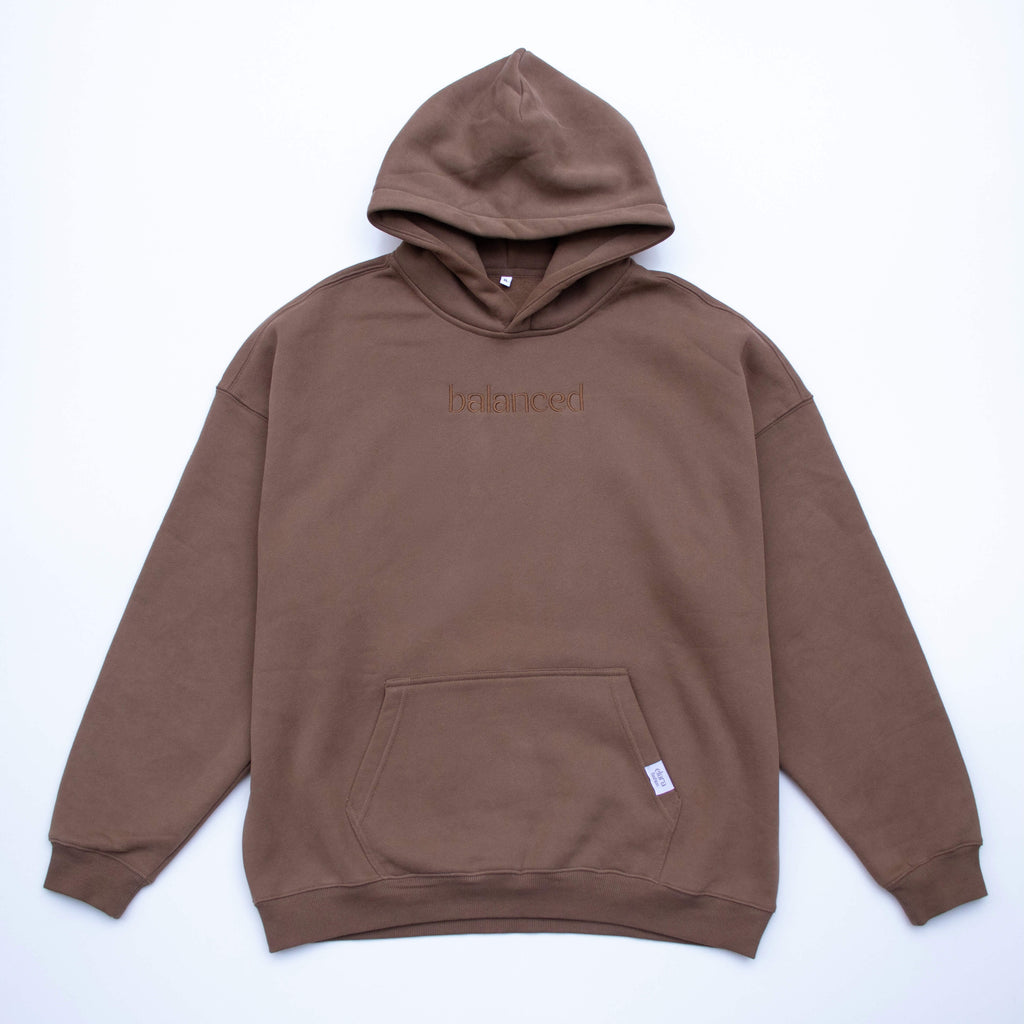 Brown hoodie with Balanced embroidered graphic