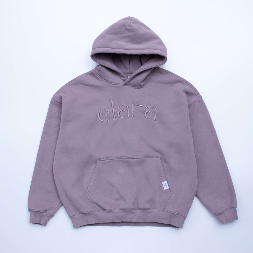 Purple hoodie with Elara embroidered graphic